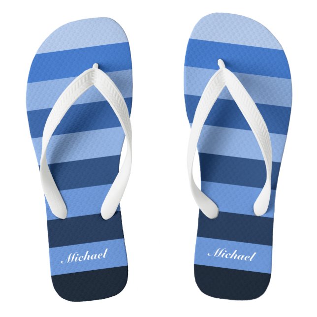 Einfarbige blaue Streifen-Muster für Namen anpasse Flip Flops (Fußbett)