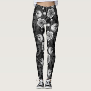 Einfarbige Blume von Vögeln und Birnen, grau Leggings
