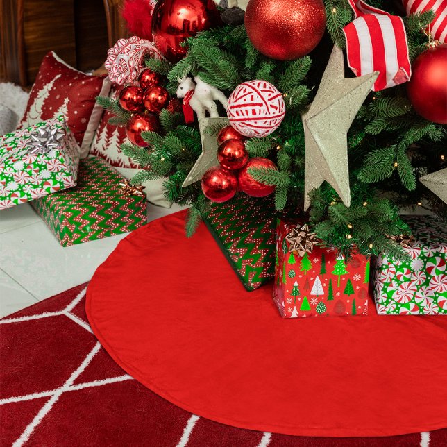 Einfarbige Farbe Rot Polyester Weihnachtsbaumdecke (Solid Color Red Brushed Polyester Tree Skirt)