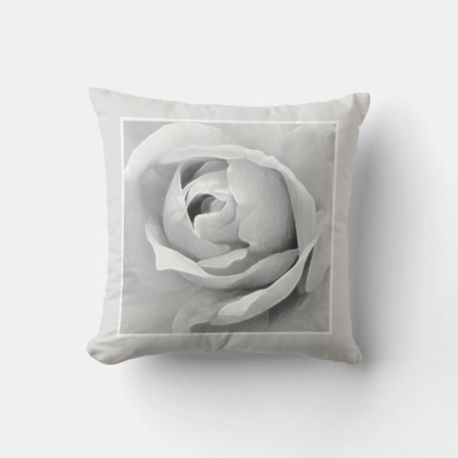 Einfarbige gerahmte weiße Rosen-Knospe Kissen (Vorderseite)