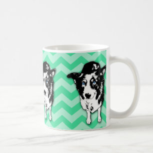 Einfarbige grüne Zickzack Grenzcollie-Tasse Kaffeetasse