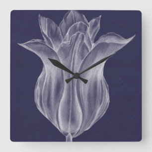 Einfarbige Tulpe III Quadratische Wanduhr
