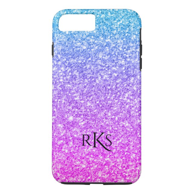 Einfarbige und blaue Glitzer-Druckmonogramm Case-Mate iPhone Hülle (Rückseite)