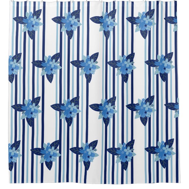 Einfarbiges blaues Muster des eleganten Blumenstre Duschvorhang (Vorderseite)