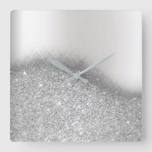 Einfarbiges Glitzer-silbernes Grau-minimales Quadratische Wanduhr