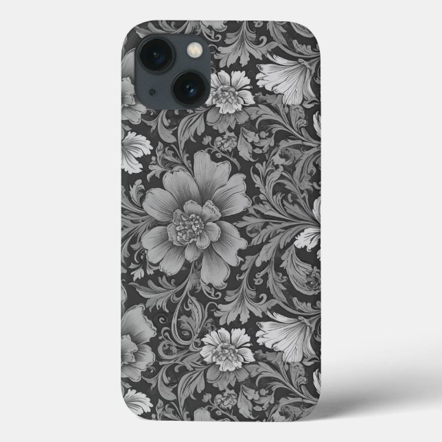 Einfarbiges Vintage-Blumenmuster  Case-Mate iPhone Hülle (Rückseite)