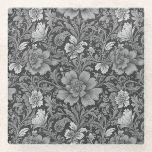 Einfarbiges Vintage-Blumenmuster Glasuntersetzer