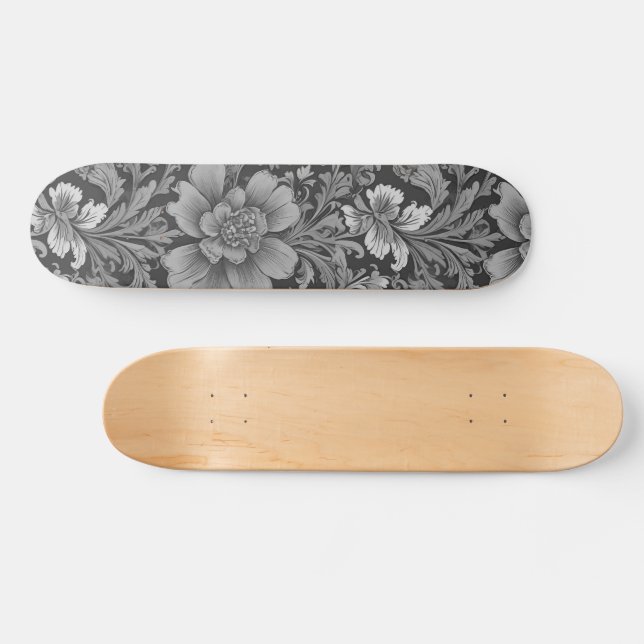 Einfarbiges Vintage-Blumenmuster  Skateboard (Horizontal)