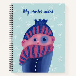 Einfrieren des Kindes mit Hut und Karton Winternot Notizbuch