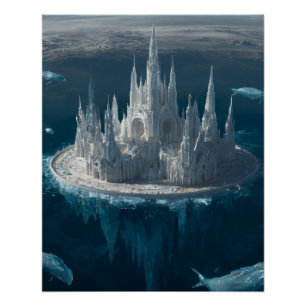 Einfrohrener gotischer Turminsel-Fantasy-Art Poster