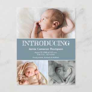 Einführung Baby Birth Announcement Foto Blue Ankündigungspostkarte