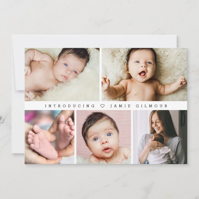 Einführung der Baby-Geburtsstatistik Fotos Collage Einladung (Vorderseite)
