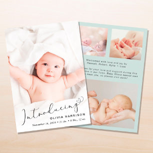 Einführung der Foto Collage Mint Birth Ankündigung