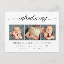 Einführung der Geburtsankündigung von Baby 3 Foto Ankündigungspostkarte