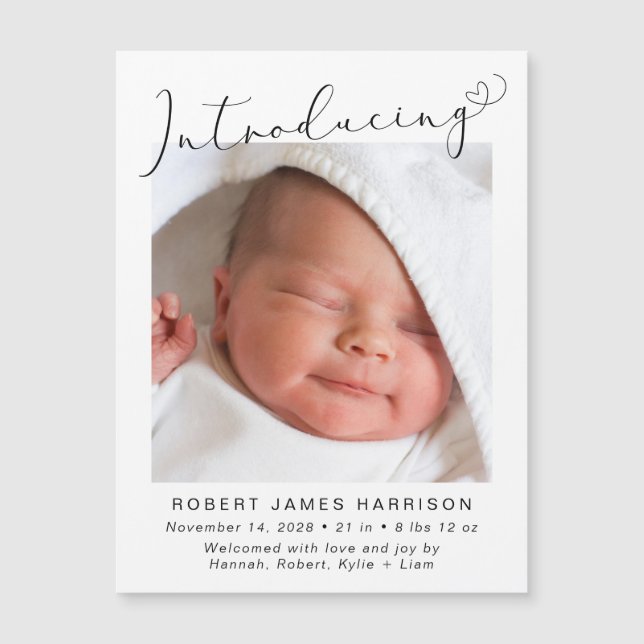 Einführung der Geburtsankündigung von Baby Foto Magneteinladung (Vorderseite)