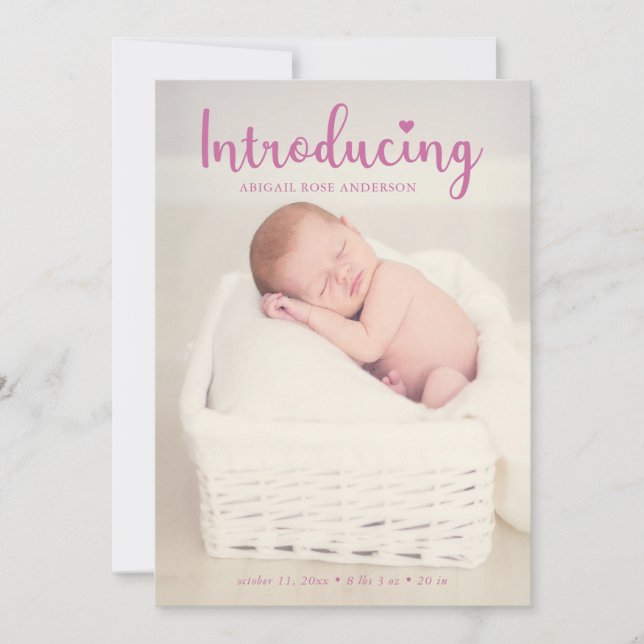 Einführung der Handschrift Pink Baby Girl Elegant Ankündigung (Vorderseite)