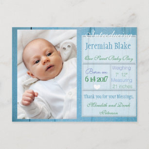 Einführung der neuen Baby Boy Ankündigung Postkart