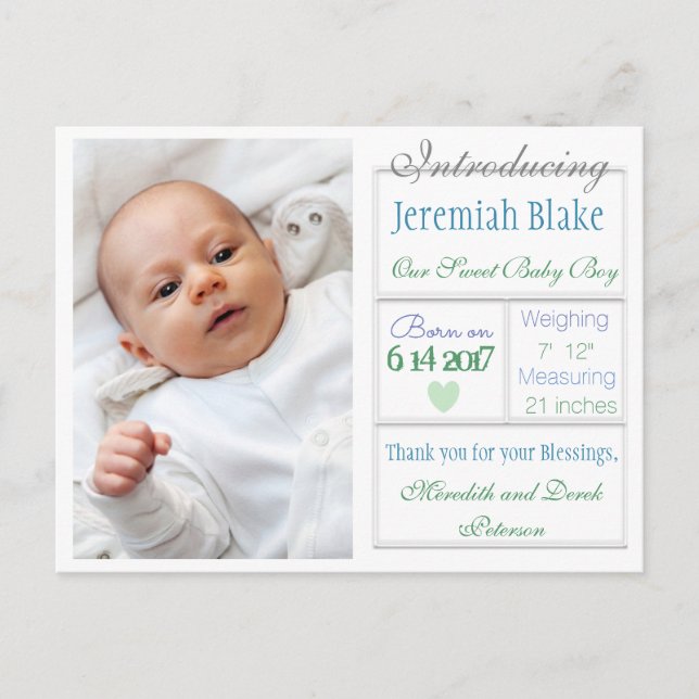 Einführung der neuen Baby Boy Ankündigung Postkart (Vorderseite)