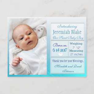 Einführung der neuen Baby Boy Ankündigung Postkart