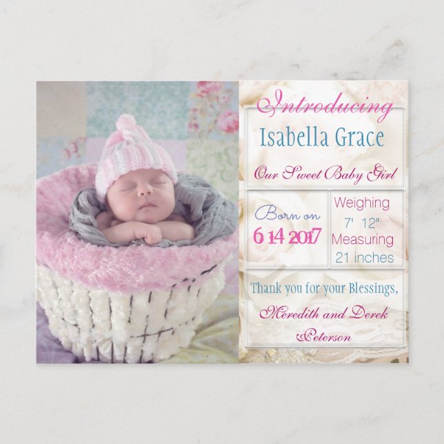 Einführung der neuen Baby Girl Ankündigung Postcar (Vorderseite)