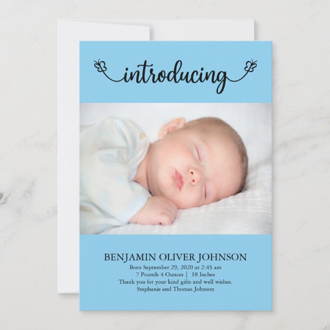 Einführung des Baby Boy mit Schmetterlingen Blue B Ankündigung (Vorderseite)