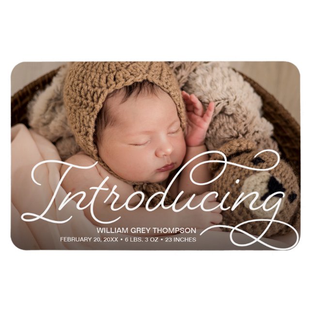 Einführung des Baby-Fotos Moderne Kalligraphie Magnet (Horizontal)