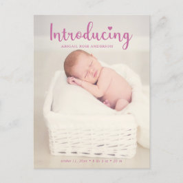 Einführung in Pink Baby Girl Vertical Foto Script Ankündigungspostkarte