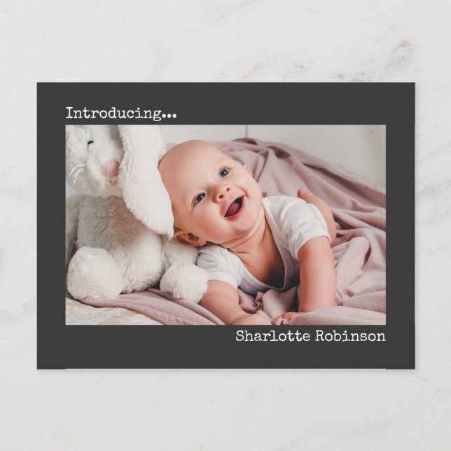 Einführung | Minimalistisches neues Baby-Foto Postkarte (Vorderseite)