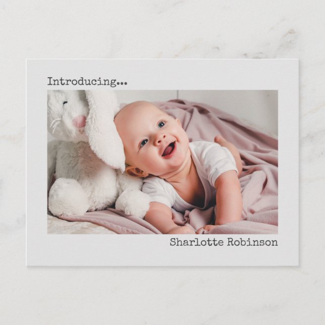 Einführung | Minimalistisches neues Baby-Foto Postkarte (Vorderseite)