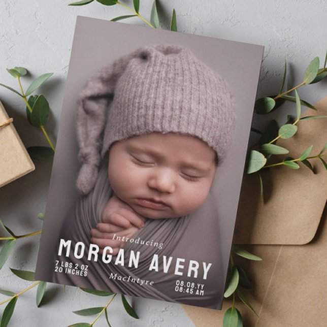 Einführung neutraler Typografie Neues Baby-Foto Ankündigung (Von Creator hochgeladen)