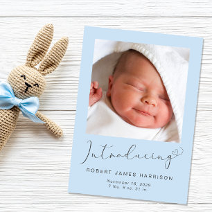 Einführung von Fotos Blue Baby Boy Birth Ankündigung