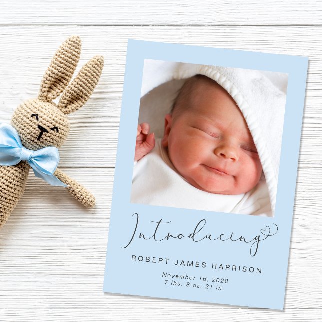 Einführung von Fotos Blue Baby Boy Birth Ankündigung (Announce the arrival of your precious baby boy in a way that is as beautiful and unique as he is)