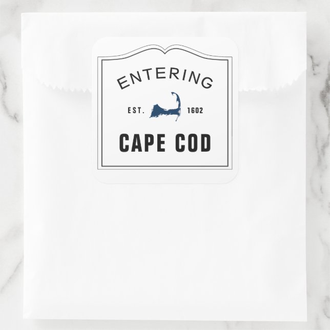 Eingang Cape Cod Massachusetts Signieren Gastgesch Quadratischer Aufkleber (Tasche)