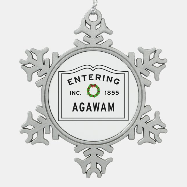 Eingang Massachusetts Agawam Schneeflocken Zinn-Ornament (Vorderseite)