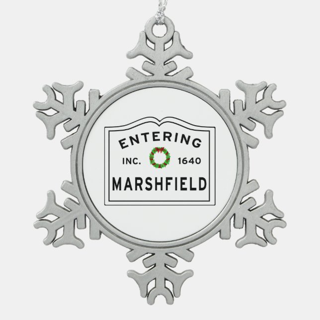 Eingang Massachusetts Town Marshfield Schneeflocken Zinn-Ornament (Vorderseite)