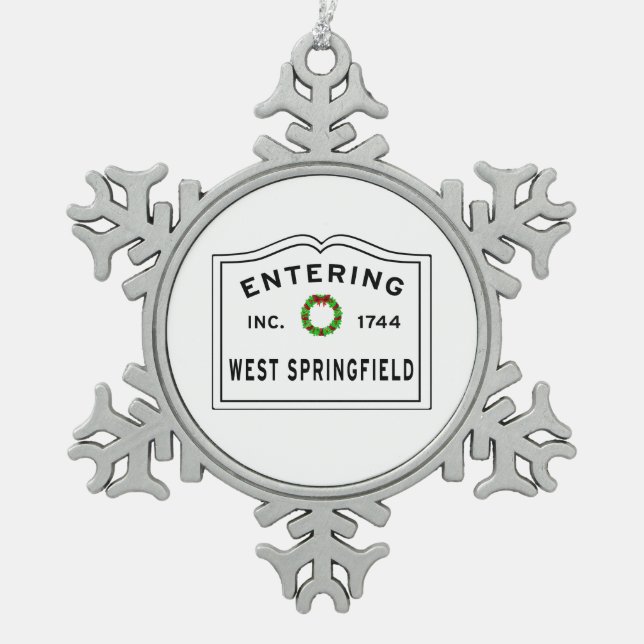 Eingang Massachusetts West Springfield Schneeflocken Zinn-Ornament (Vorderseite)