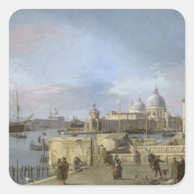 Eingang zum Canal Grande durch Canaletto Quadratischer Aufkleber (Vorderseite)