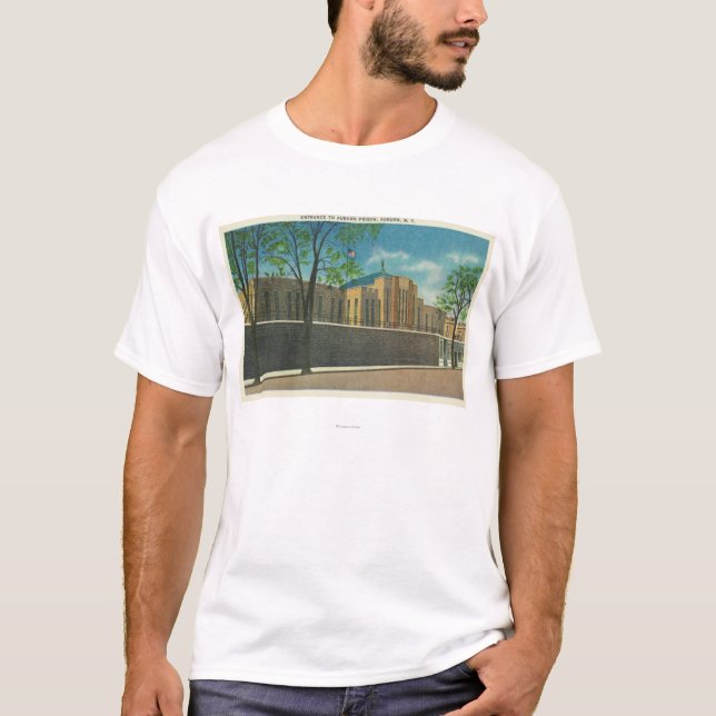Eingangs-Ansicht zum kastanienbraunen Gefängnis T-Shirt (Vorderseite)