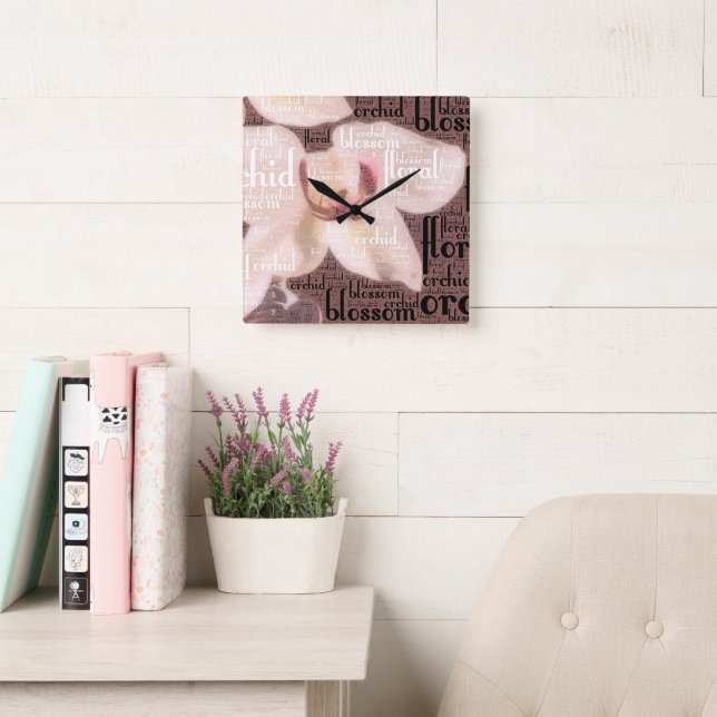 eingebettete Orchideen, Blumen, Blossom-Foto Quadratische Wanduhr (Lesesaal)