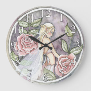 Eingefangene Rosen-Blumen-Fee-Wanduhr Große Wanduhr