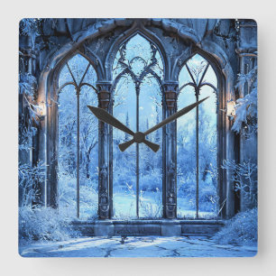 Eingefrorene Falsche Fensterlandschaft Winter Schn Quadratische Wanduhr