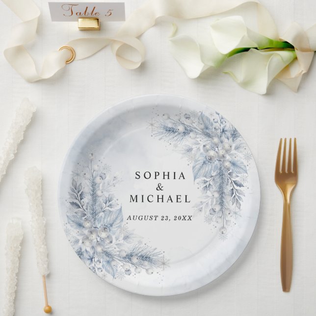 Eingefrorene Weiße Beeren Winterhochzeit Pappteller (Hochzeit)