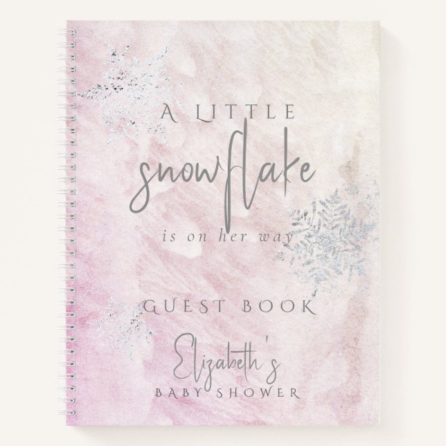 Eingefrorenes Schneeflocken-Rosa-Baby-Shower-Gäste Notizbuch (Vorderseite)