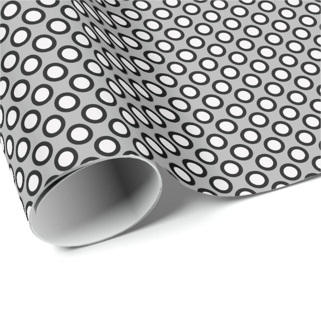 Eingekreiste Tupfen, Grau, Schwarzweiss Geschenkpapier (Rolleneckpunkt)