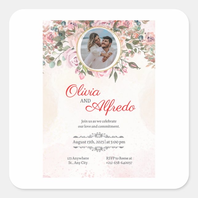 Eingeladen in die Widding Quadratischer Aufkleber (Vorderseite)