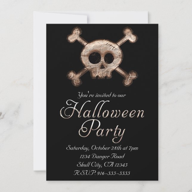 Eingeladene HALLOWEEN-PARTY an beschädigten Schäde Einladung (Vorderseite)