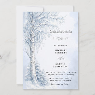 Eingeladene zur Winterhochzeit mit gefrorenem Birk Einladung