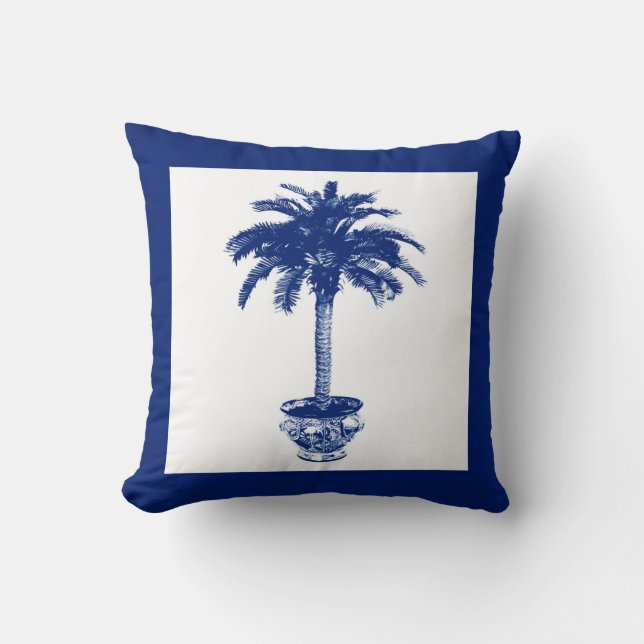 Eingemachte Palme - Marineblau und -WEISS Kissen (Vorderseite)