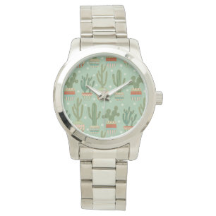 Eingemachtes Kaktus-Muster SüdwestGeo-Schritt-  Armbanduhr