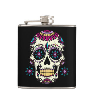 Eingepackte Taschenflasche im Vinyl Totenkopf Flachmann